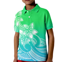 Polynesian Pride Plumeria Flowers Kid Polo Shirt Polynesian Tribal Gradient Green - Wonder Print Shop