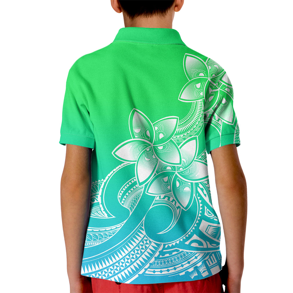 Polynesian Pride Plumeria Flowers Kid Polo Shirt Polynesian Tribal Gradient Green - Wonder Print Shop