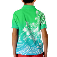 Polynesian Pride Plumeria Flowers Kid Polo Shirt Polynesian Tribal Gradient Green - Wonder Print Shop