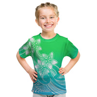 Polynesian Pride Plumeria Flowers Kid T Shirt Polynesian Tribal Gradient Green - Wonder Print Shop