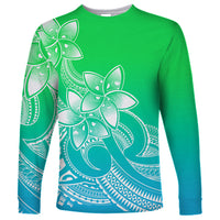 Polynesian Pride Plumeria Flowers Long Sleeve Shirt Polynesian Tribal Gradient Green - Wonder Print Shop