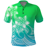 Polynesian Pride Plumeria Flowers Polo Shirt Polynesian Tribal Gradient Green - Wonder Print Shop