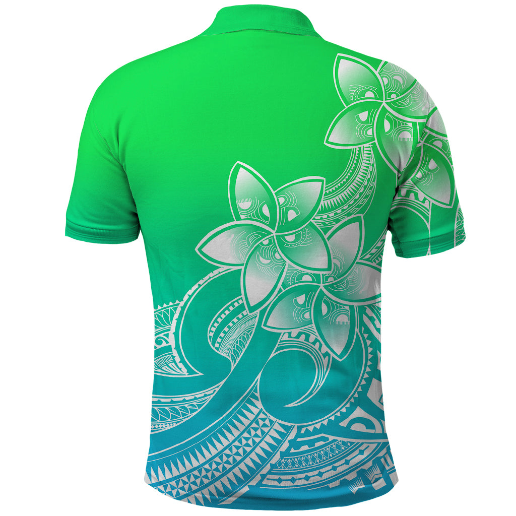 Polynesian Pride Plumeria Flowers Polo Shirt Polynesian Tribal Gradient Green - Wonder Print Shop