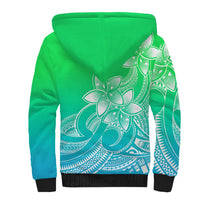 Polynesian Pride Plumeria Flowers Sherpa Hoodie Polynesian Tribal Gradient Green - Wonder Print Shop