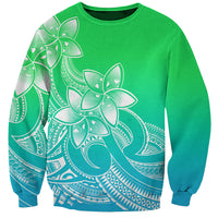 Polynesian Pride Plumeria Flowers Sweatshirt Polynesian Tribal Gradient Green - Wonder Print Shop