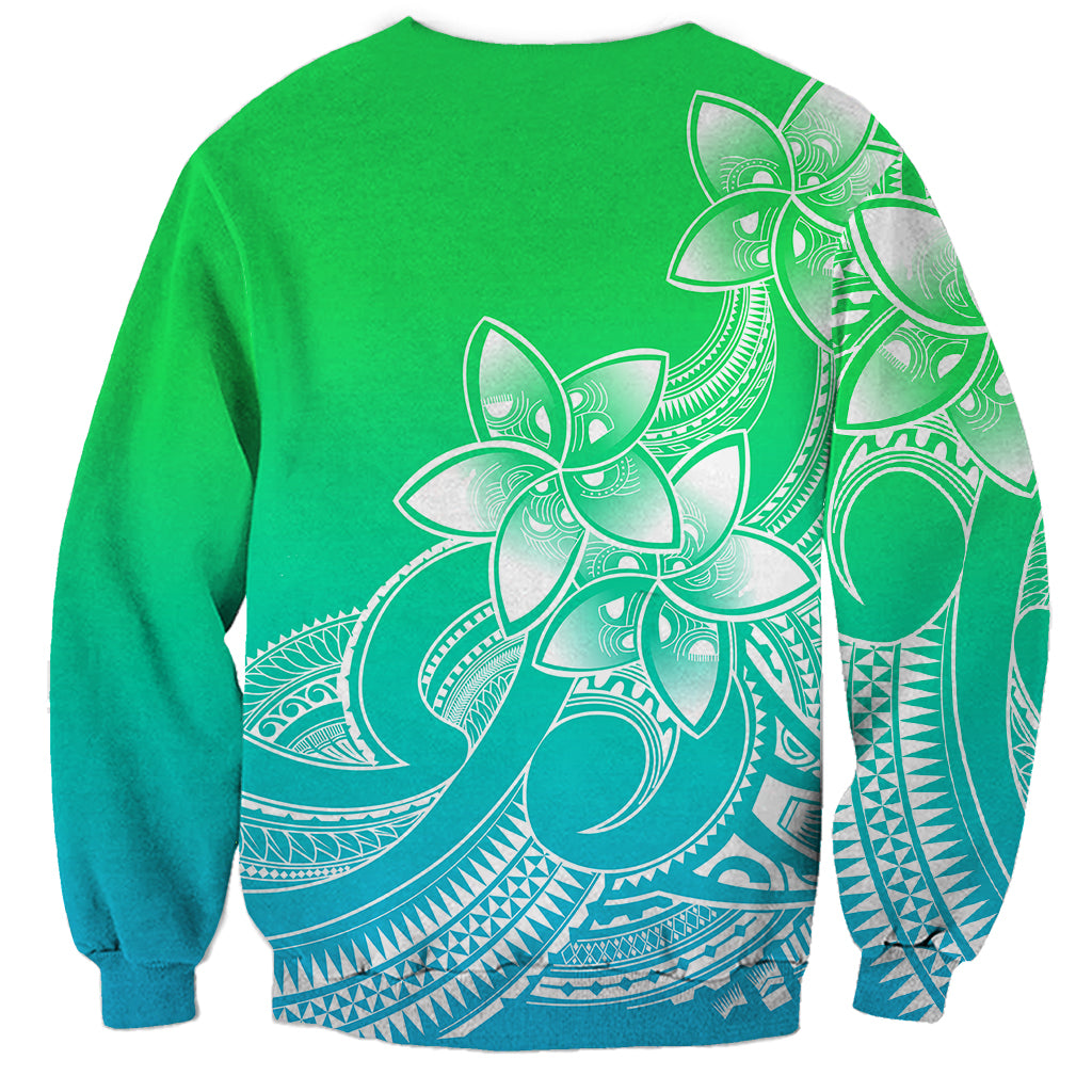 Polynesian Pride Plumeria Flowers Sweatshirt Polynesian Tribal Gradient Green - Wonder Print Shop
