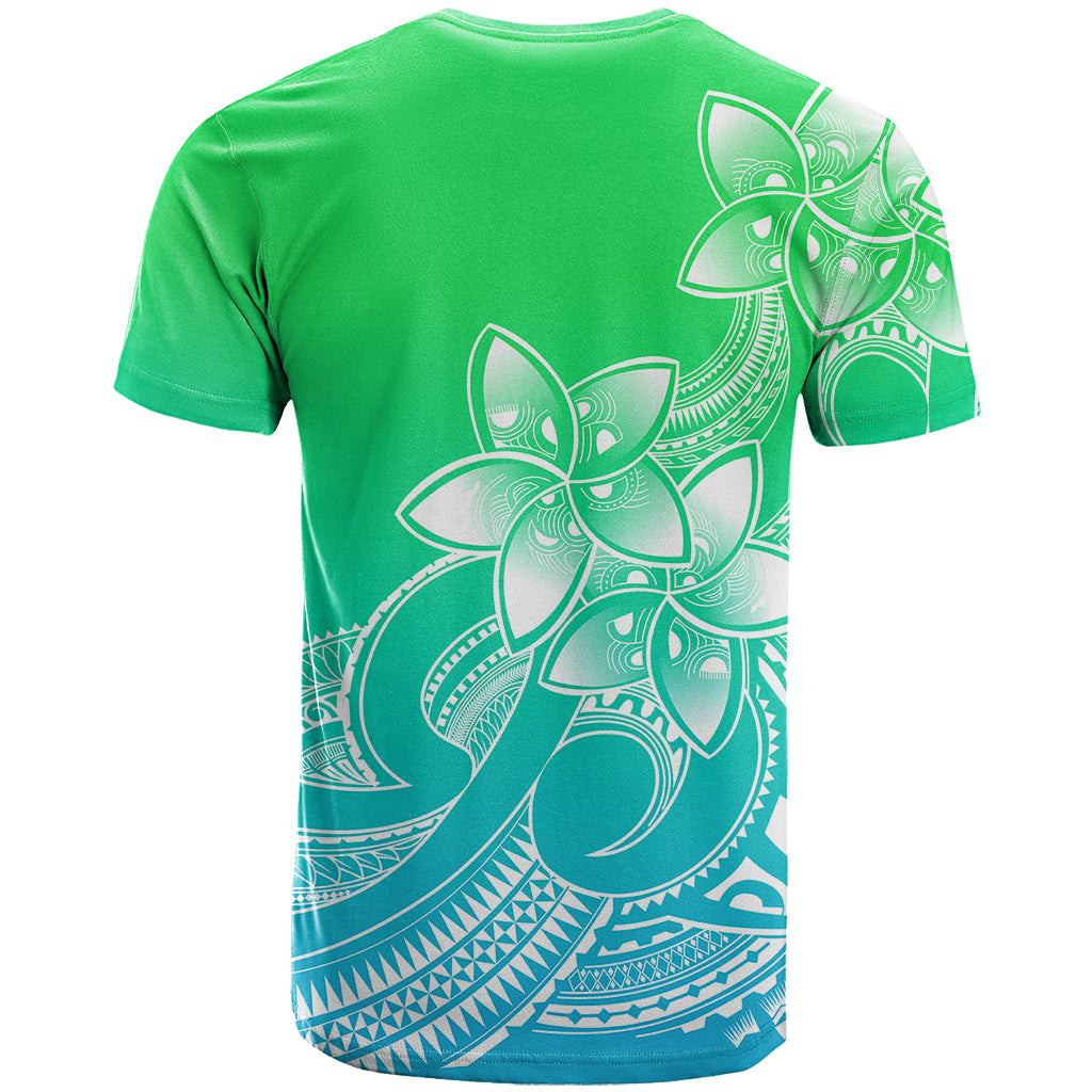 Polynesian Pride Plumeria Flowers T Shirt Polynesian Tribal Gradient Green - Wonder Print Shop