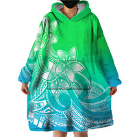 Polynesian Pride Plumeria Flowers Wearable Blanket Hoodie Polynesian Tribal Gradient Green - Wonder Print Shop
