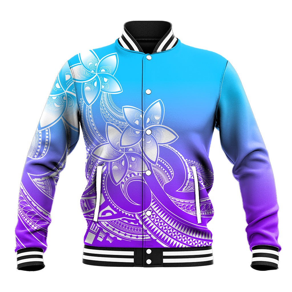 Polynesian Pride Plumeria Flowers Baseball Jacket Polynesian Tribal Gradient Purple LT9 - Wonder Print Shop