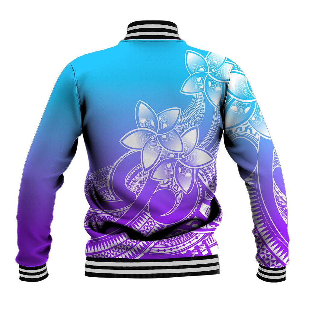 Polynesian Pride Plumeria Flowers Baseball Jacket Polynesian Tribal Gradient Purple LT9 - Wonder Print Shop