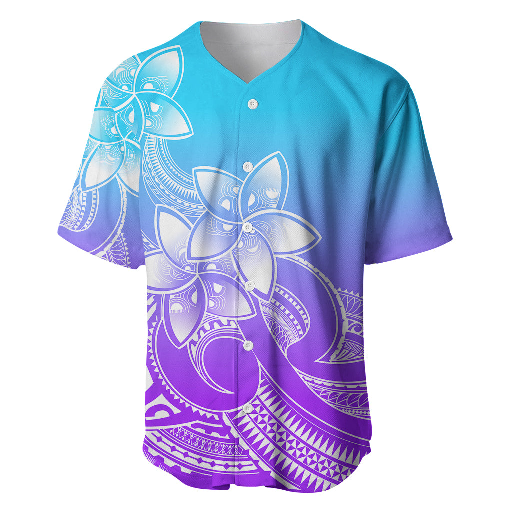 Polynesian Pride Plumeria Flowers Baseball Jersey Polynesian Tribal Gradient Purple LT9 - Wonder Print Shop