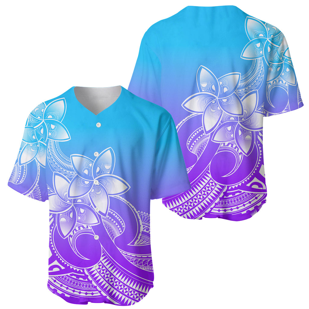 Polynesian Pride Plumeria Flowers Baseball Jersey Polynesian Tribal Gradient Purple LT9 - Wonder Print Shop