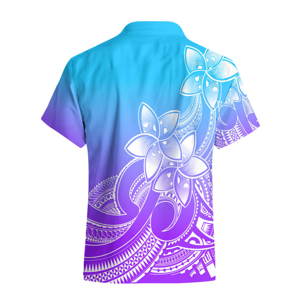 Polynesian Pride Plumeria Flowers Hawaiian Shirt Polynesian Tribal Gradient Purple - Wonder Print Shop