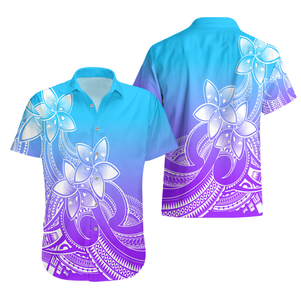 Polynesian Pride Plumeria Flowers Hawaiian Shirt Polynesian Tribal Gradient Purple - Wonder Print Shop