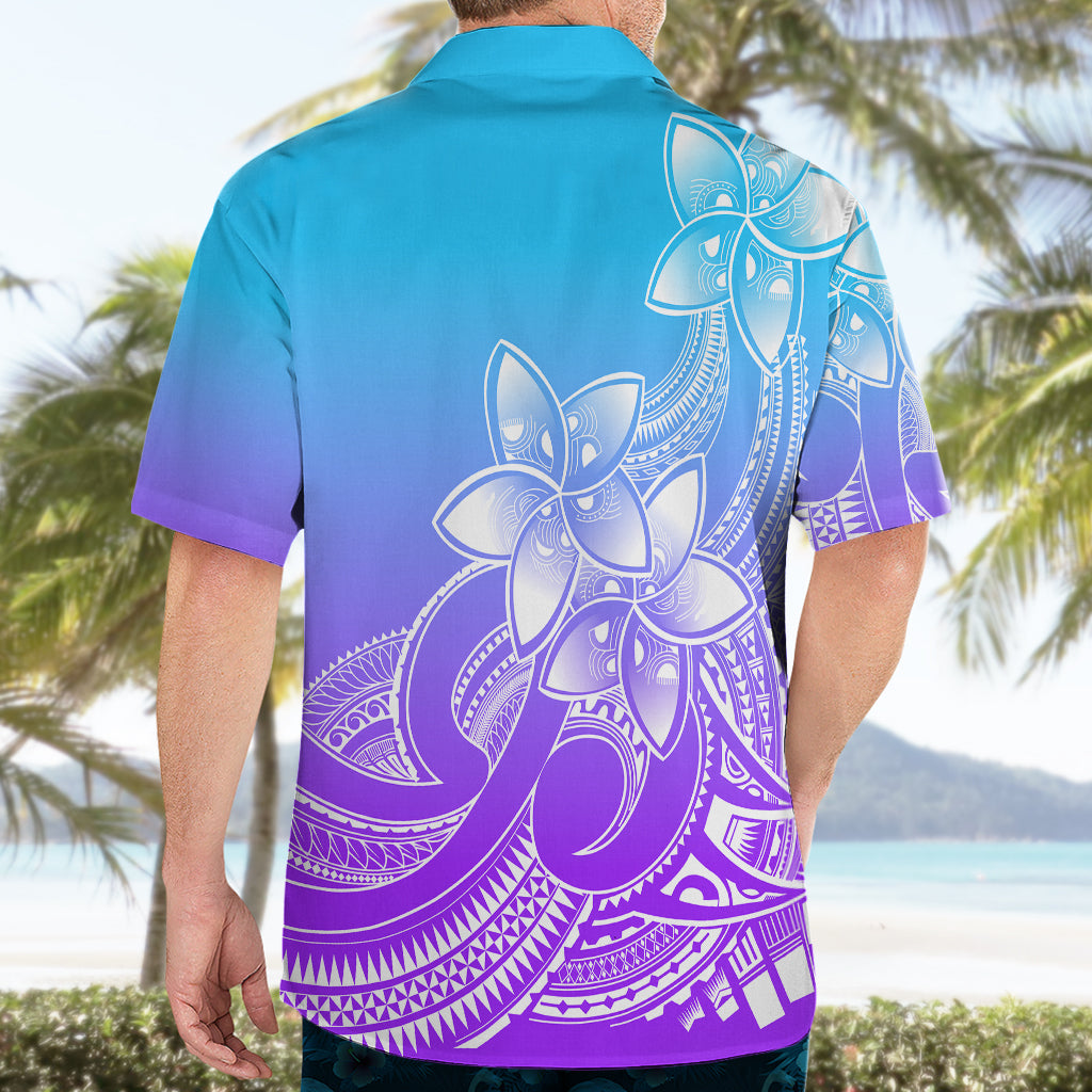 Polynesian Pride Plumeria Flowers Hawaiian Shirt Polynesian Tribal Gradient Purple - Wonder Print Shop