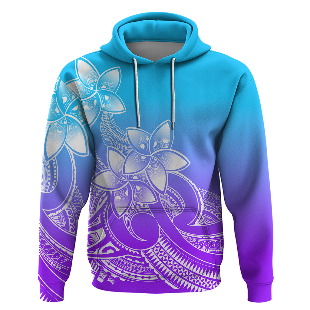 Polynesian Pride Plumeria Flowers Hoodie Polynesian Tribal Gradient Purple - Wonder Print Shop