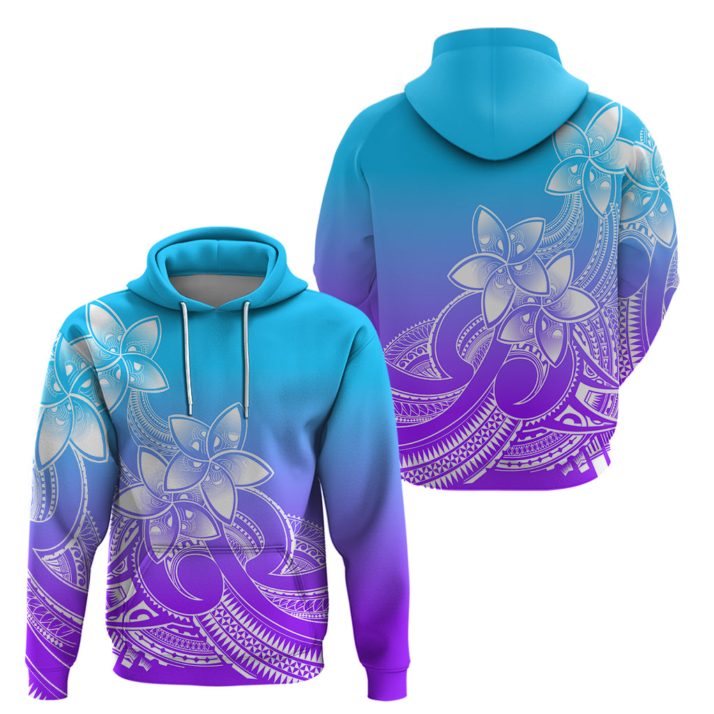 Polynesian Pride Plumeria Flowers Hoodie Polynesian Tribal Gradient Purple - Wonder Print Shop