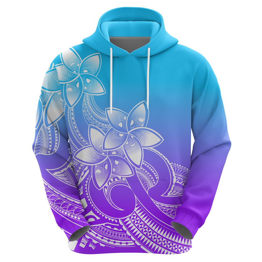 Polynesian Pride Plumeria Flowers Hoodie Polynesian Tribal Gradient Purple - Wonder Print Shop