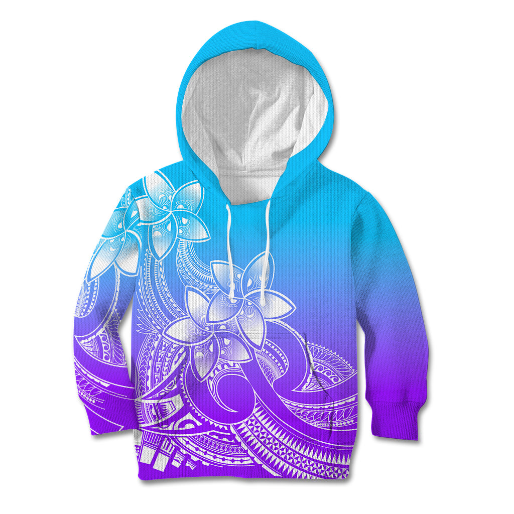 Polynesian Pride Plumeria Flowers Kid Hoodie Polynesian Tribal Gradient Purple - Wonder Print Shop