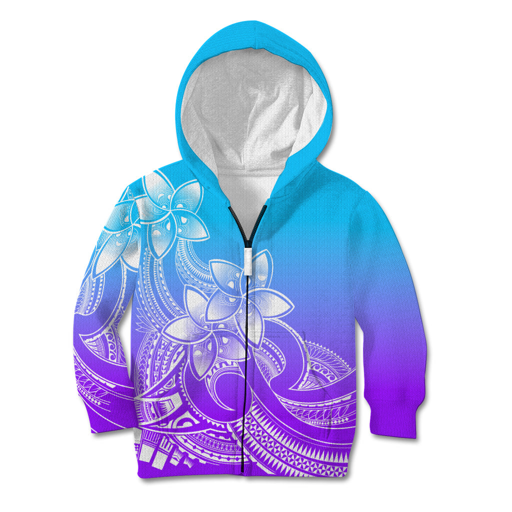 Polynesian Pride Plumeria Flowers Kid Hoodie Polynesian Tribal Gradient Purple - Wonder Print Shop