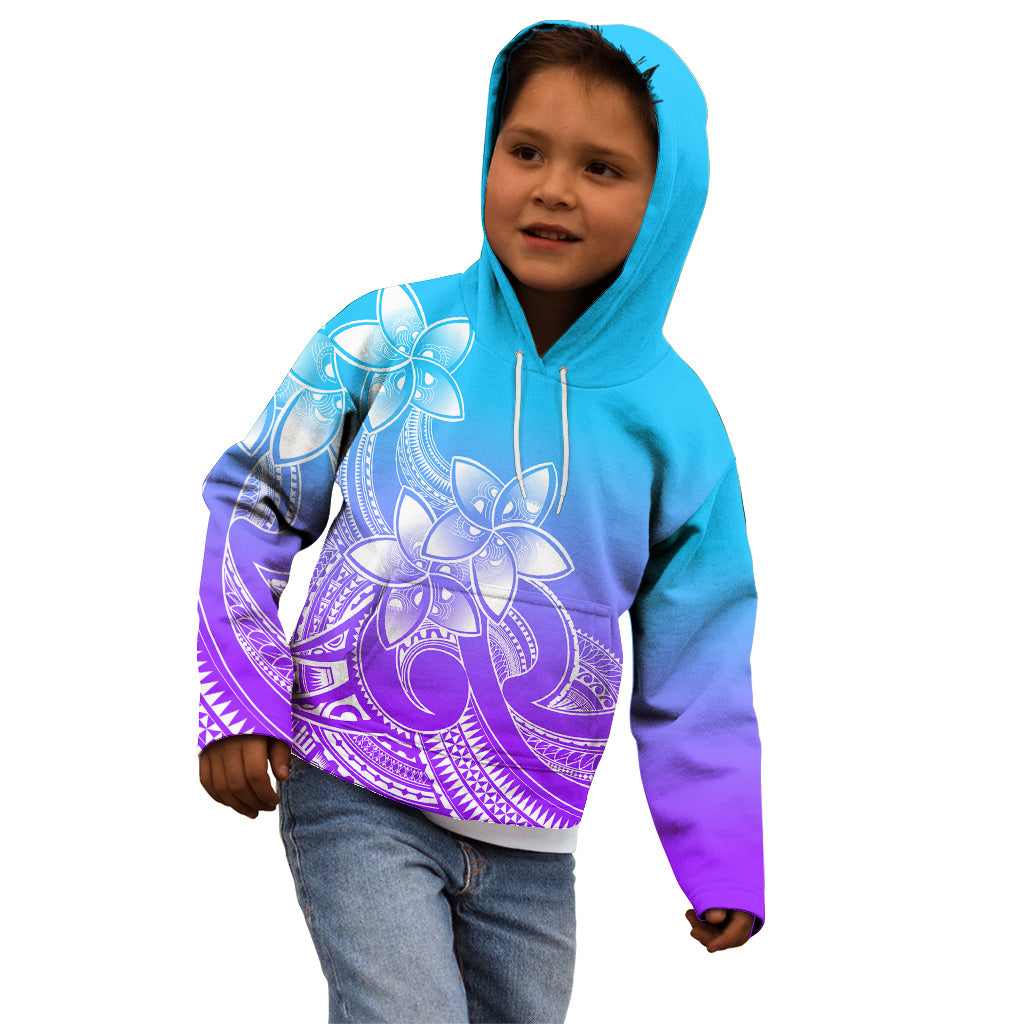Polynesian Pride Plumeria Flowers Kid Hoodie Polynesian Tribal Gradient Purple - Wonder Print Shop