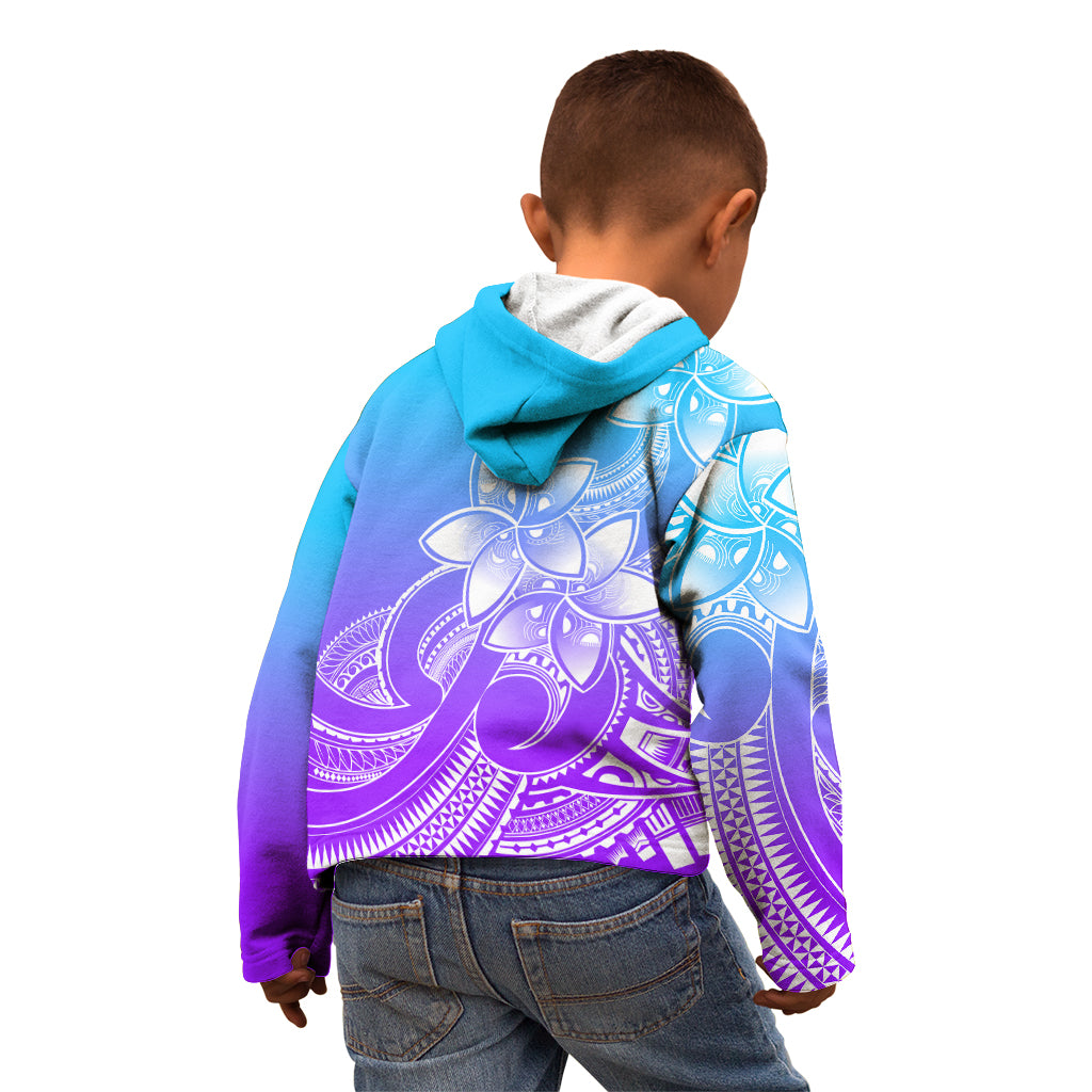 Polynesian Pride Plumeria Flowers Kid Hoodie Polynesian Tribal Gradient Purple - Wonder Print Shop
