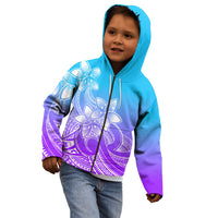 Polynesian Pride Plumeria Flowers Kid Hoodie Polynesian Tribal Gradient Purple - Wonder Print Shop