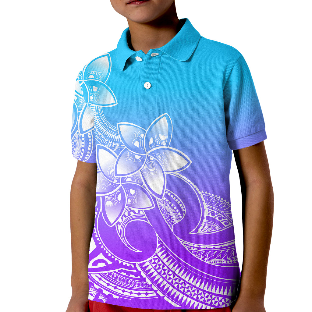Polynesian Pride Plumeria Flowers Kid Polo Shirt Polynesian Tribal Gradient Purple - Wonder Print Shop