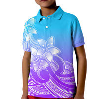 Polynesian Pride Plumeria Flowers Kid Polo Shirt Polynesian Tribal Gradient Purple - Wonder Print Shop