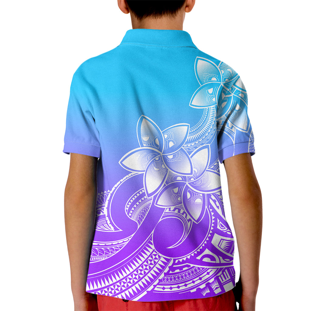 Polynesian Pride Plumeria Flowers Kid Polo Shirt Polynesian Tribal Gradient Purple - Wonder Print Shop