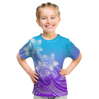 Polynesian Pride Plumeria Flowers Kid T Shirt Polynesian Tribal Gradient Purple - Wonder Print Shop