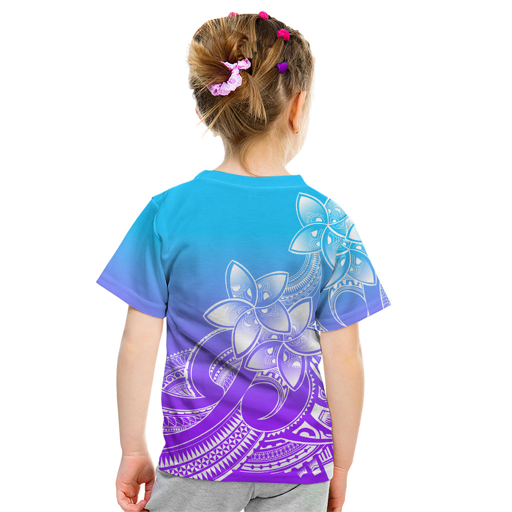 Polynesian Pride Plumeria Flowers Kid T Shirt Polynesian Tribal Gradient Purple - Wonder Print Shop