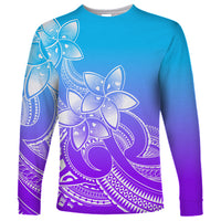 Polynesian Pride Plumeria Flowers Long Sleeve Shirt Polynesian Tribal Gradient Purple - Wonder Print Shop