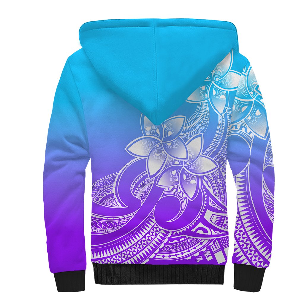 Polynesian Pride Plumeria Flowers Sherpa Hoodie Polynesian Tribal Gradient Purple - Wonder Print Shop