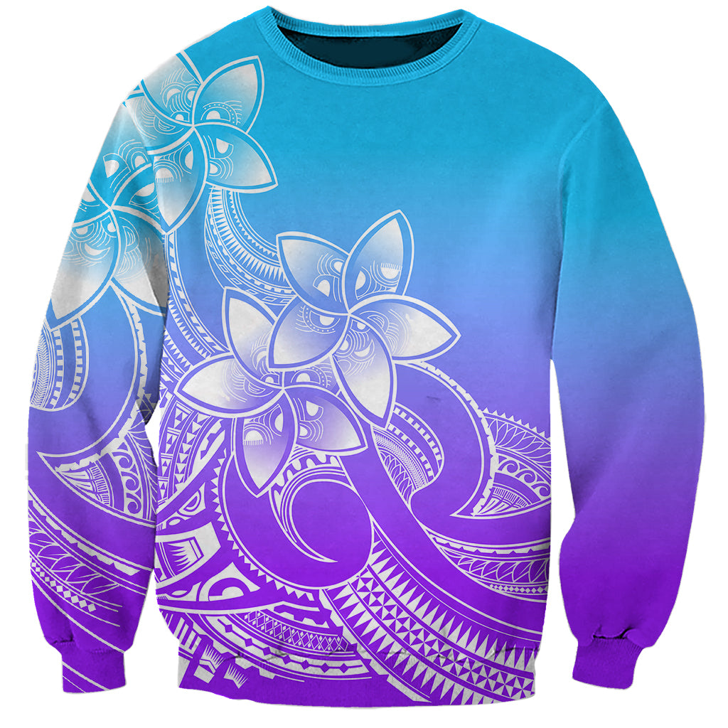 Polynesian Pride Plumeria Flowers Sweatshirt Polynesian Tribal Gradient Purple - Wonder Print Shop