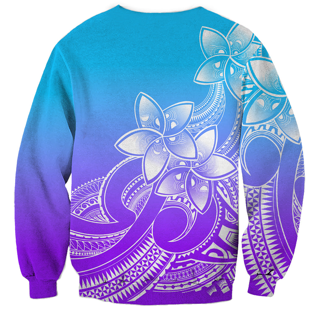 Polynesian Pride Plumeria Flowers Sweatshirt Polynesian Tribal Gradient Purple - Wonder Print Shop