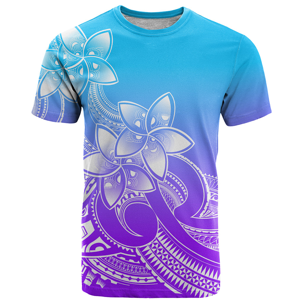 Polynesian Pride Plumeria Flowers T Shirt Polynesian Tribal Gradient Purple - Wonder Print Shop