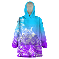 Polynesian Pride Plumeria Flowers Wearable Blanket Hoodie Polynesian Tribal Gradient Purple - Wonder Print Shop