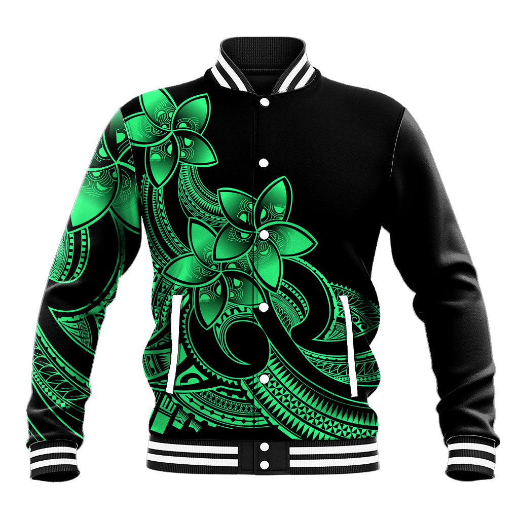 Polynesian Pride Plumeria Flowers Baseball Jacket Polynesian Tribal Green Vibe LT9 - Wonder Print Shop