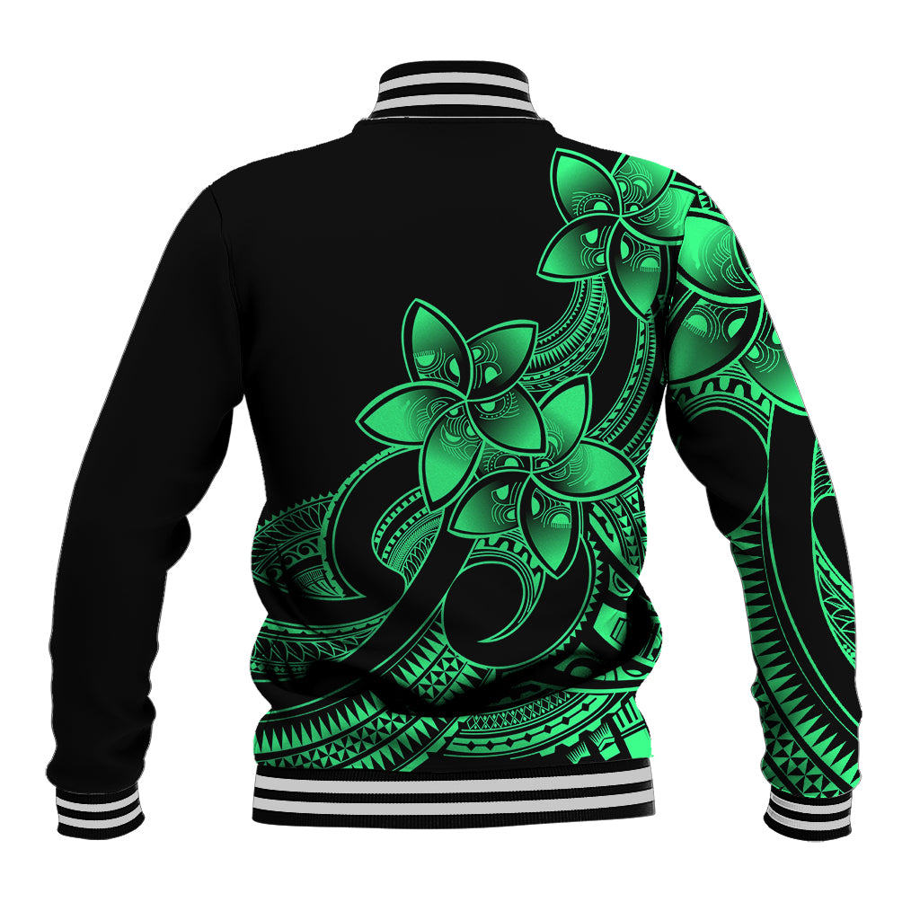 Polynesian Pride Plumeria Flowers Baseball Jacket Polynesian Tribal Green Vibe LT9 - Wonder Print Shop