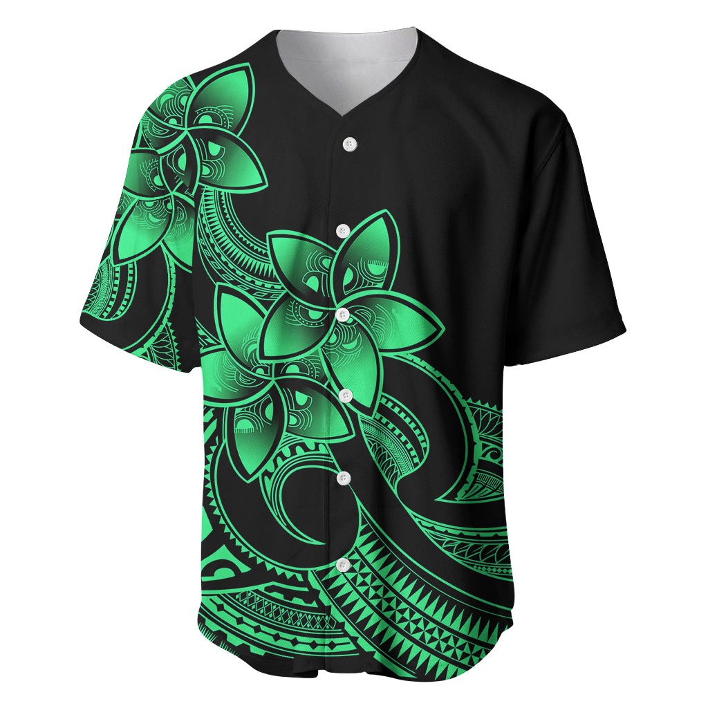 Polynesian Pride Plumeria Flowers Baseball Jersey Polynesian Tribal Green Vibe LT9 - Wonder Print Shop