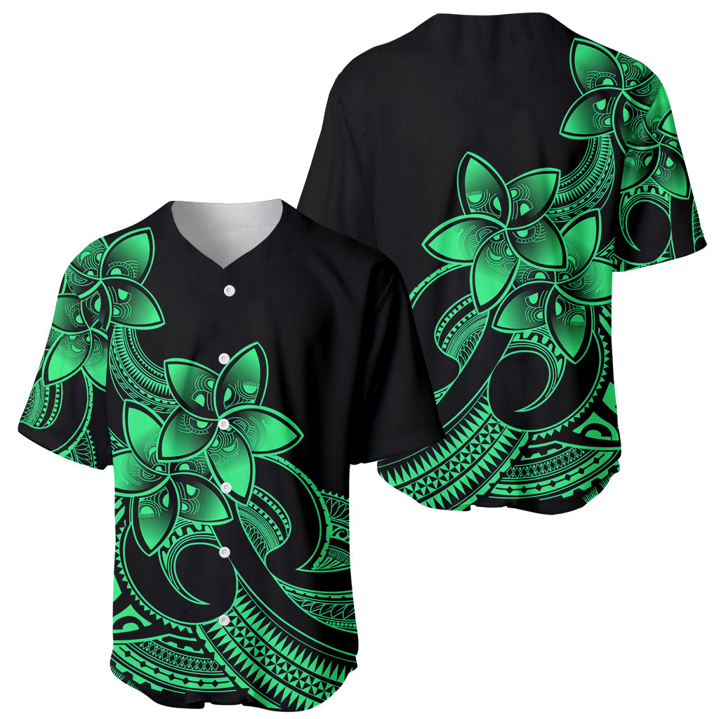 Polynesian Pride Plumeria Flowers Baseball Jersey Polynesian Tribal Green Vibe LT9 - Wonder Print Shop