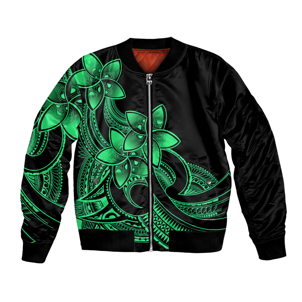 Polynesian Pride Plumeria Flowers Bomber Jacket Polynesian Tribal Green Vibe LT9 - Wonder Print Shop