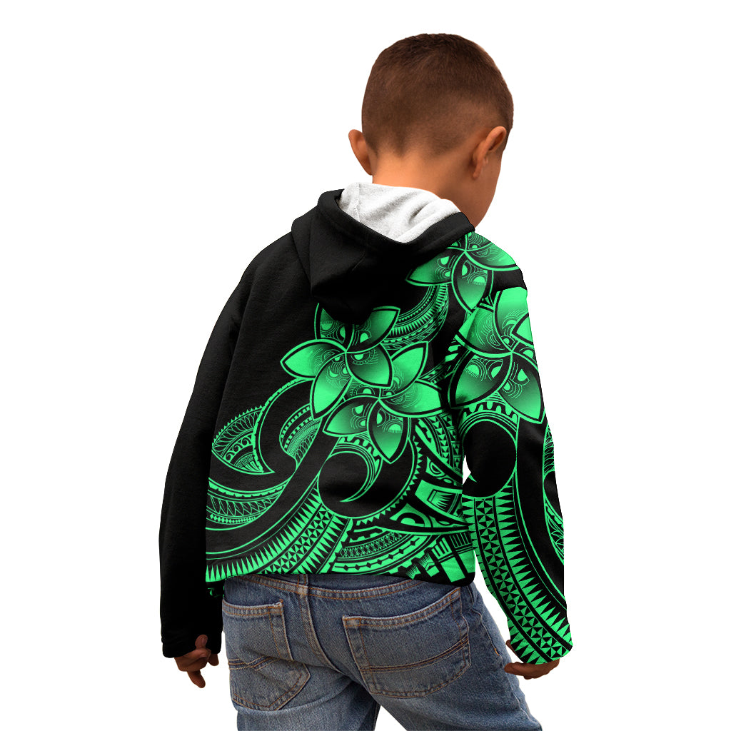 Polynesian Pride Plumeria Flowers Kid Hoodie Polynesian Tribal Green Vibe - Wonder Print Shop