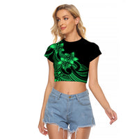 Polynesian Pride Plumeria Flowers Raglan Cropped T Shirt Polynesian Tribal Green Vibe - Wonder Print Shop