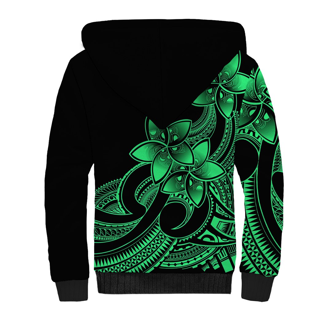 Polynesian Pride Plumeria Flowers Sherpa Hoodie Polynesian Tribal Green Vibe - Wonder Print Shop