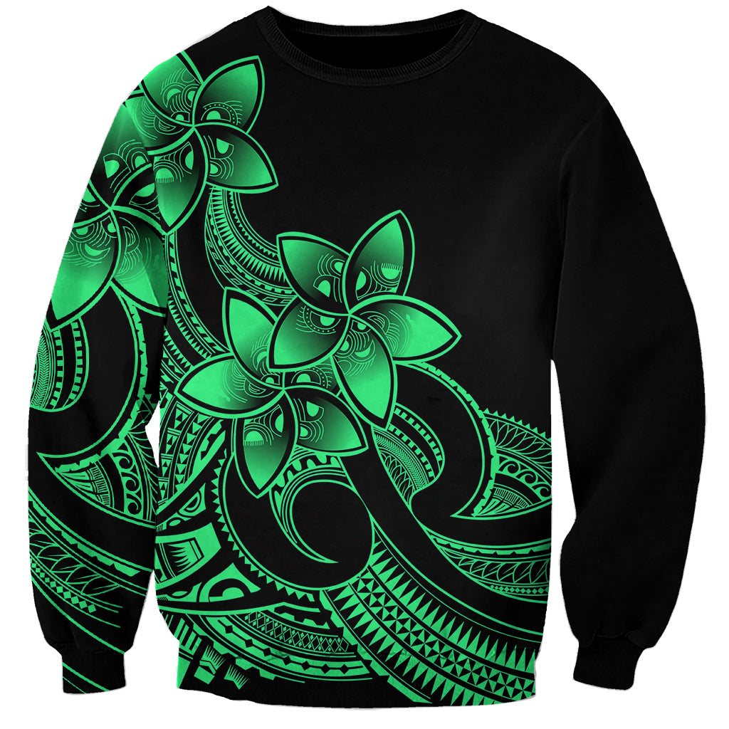 Polynesian Pride Plumeria Flowers Sweatshirt Polynesian Tribal Green Vibe - Wonder Print Shop
