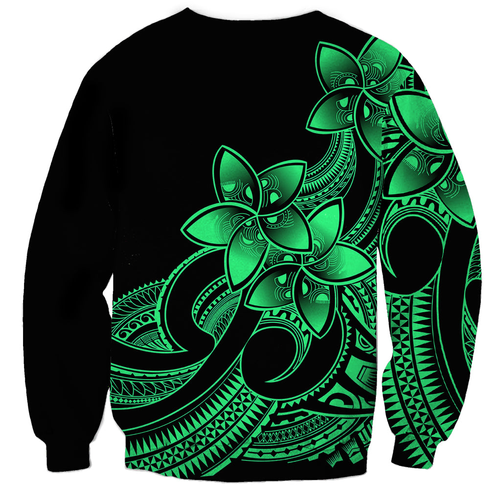 Polynesian Pride Plumeria Flowers Sweatshirt Polynesian Tribal Green Vibe - Wonder Print Shop