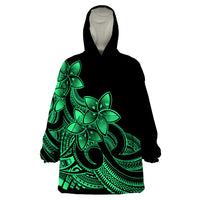 Polynesian Pride Plumeria Flowers Wearable Blanket Hoodie Polynesian Tribal Green Vibe - Wonder Print Shop