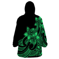 Polynesian Pride Plumeria Flowers Wearable Blanket Hoodie Polynesian Tribal Green Vibe - Wonder Print Shop